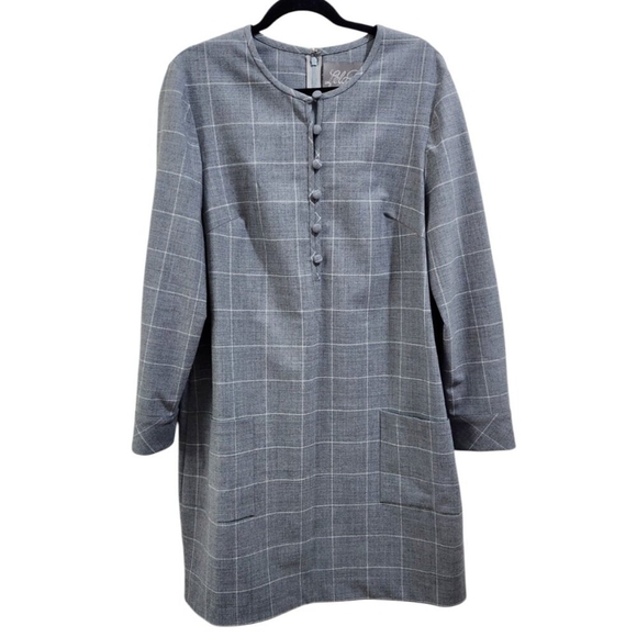 NWT Lela Rose Pearl Chestnut Plaid Wool Full Sleeve Dress Size 16 - Picture 6 of 16